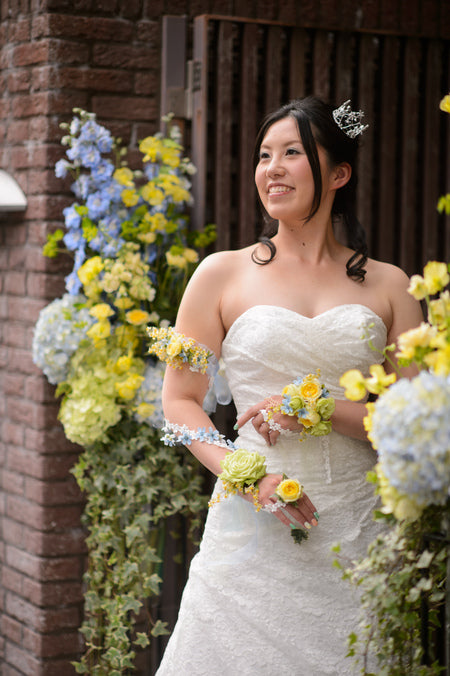 アンカシェットのブーケと装花と花嫁