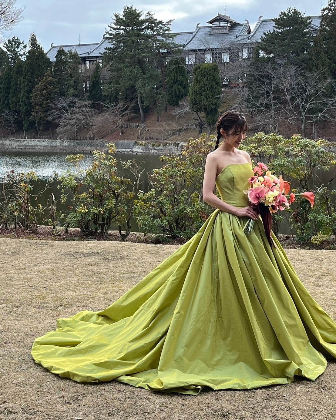 卒花嫁様レポ　テラコッタ色の造花ブーケ　奈良 菊水楼の花嫁様へ